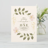 Invitation Vintage céleste Botanique 1er anniversaire (Debout devant)