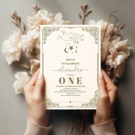 Invitation Vintage céleste Botanique 1er anniversaire
