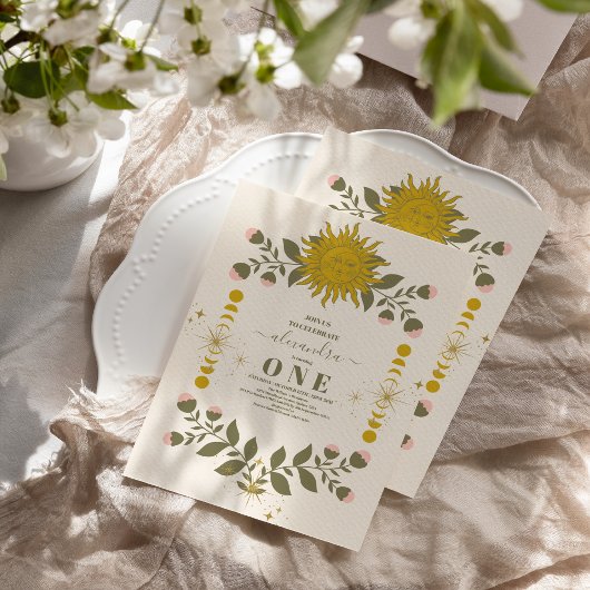 Invitation Vintage céleste Botanique 1er anniversaire