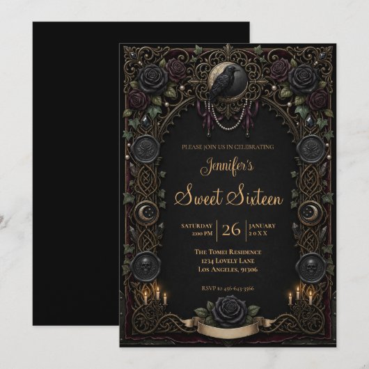 Invitation Vintage céleste gothique Sweet 16 (Devant / Derrière)