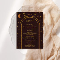 Vintage Céleste Lune Étoiles Dîner Mariage Menu