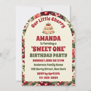 Invitation Vintage cerise 'Sweet One' 1er anniversaire