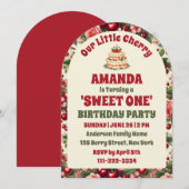 Invitation Vintage cerise 'Sweet One' 1er anniversaire (Devant / Derrière)