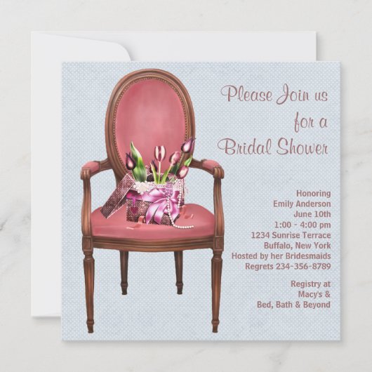 Invitation Vintage chaise Tulips Fête des mariées bleue (Devant)