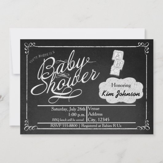 Invitation vintage Chalk Baby shower Chalkboard (Devant)