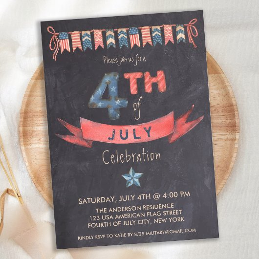 Invitation Vintage Chalkboard 4 juillet Parti patriotique