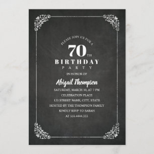 Invitation Vintage Chalkboard Adulte 70e anniversaire