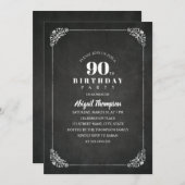 Invitation Vintage Chalkboard Adulte 90e anniversaire (Devant / Derrière)