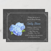 Invitation Vintage Chalkboard Blue Hydrangea Fête des mariées (Devant / Derrière)