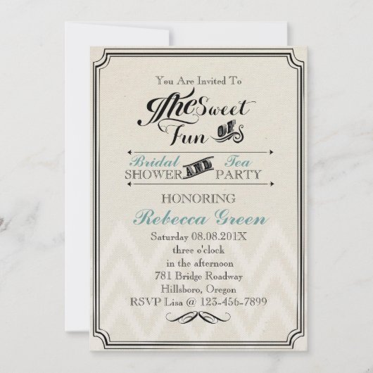 Invitation vintage Chalkboard brique douche thé (Devant)