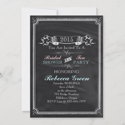 Invitation vintage Chalkboard brique douche thé (Devant)
