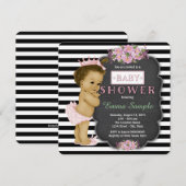 Invitation Vintage Chalkboard Ethnic Baby Girl Douche (Devant / Derrière)