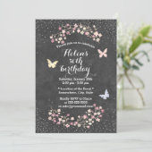 Invitation Vintage Chalkboard Floral fête d'anniversaire (Debout devant)