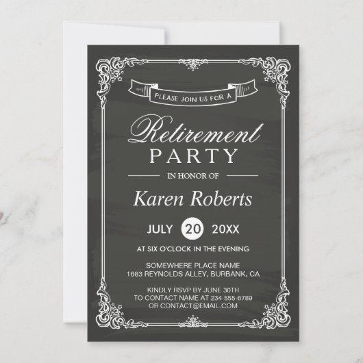 Invitation Vintage Chalkboard Frame Elegant Retraite Party (Devant)