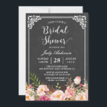 Invitation Vintage Chalkboard Frame Floral Fête des mariées<br><div class="desc">Créez votre invitation parfaite avec ce modèle pré-conçu, vous pouvez facilement la personnaliser pour être le vôtre. Pour plus de personnalisation, cliquez sur le lien "customiser plus loin" et utilisez notre outil de conception facile à utiliser pour modifier ce modèle. Si vous préférez les papiers plus épais / Finition mat,...</div>