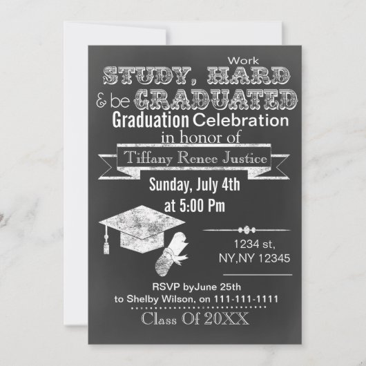 Invitation vintage Chalkboard Graduation Party (Devant)