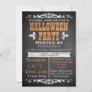 Invitation Vintage Chalkboard Halloween Party Personnalisé