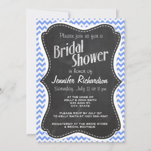 Invitation Vintage Chalkboard look, Blue Chevron Motif (Devant)