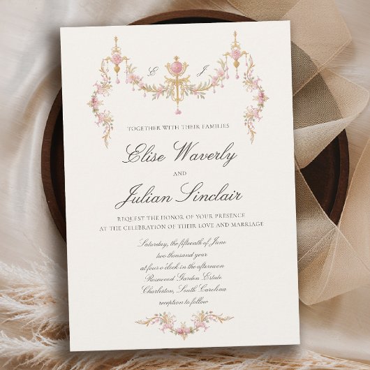 Invitation Vintage Chateau Garden Regency Soft Blush Wedding