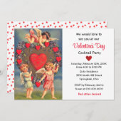 Invitation Vintage Cherub Angels Coeurs rouges Saint Valentin (Devant / Derrière)