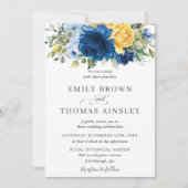Invitation Vintage Chic Bleu Jaune Floral Mariage (Devant)