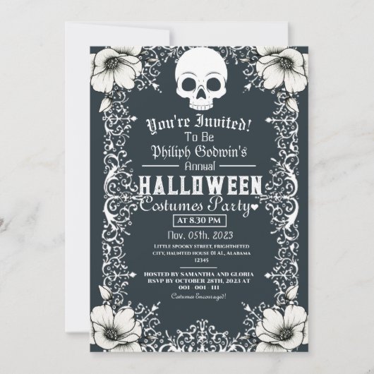 Invitation Vintage Chic Gothique Dark Halloween Costume Party (Devant)