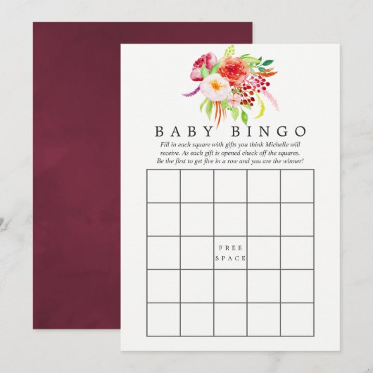 Invitation Vintage Chic Rustic Charme Baby shower Bingo (Devant / Derrière)