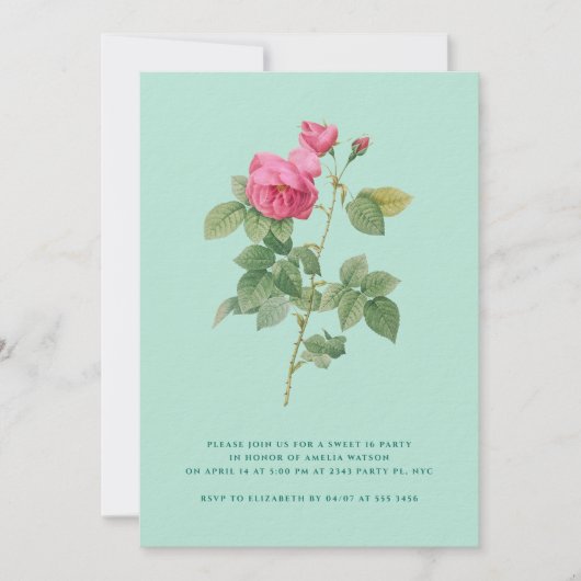 Invitation Vintage Chic Sweet 16 Botanique Floral (Devant)