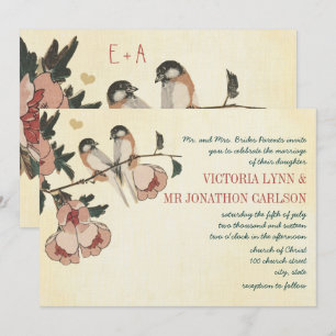 Invitation Vintage chickadee en fleur de cerisier Mariage dam