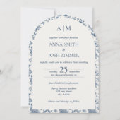 Invitation Vintage Chinoiserie Blue Floral Mariage (Devant)
