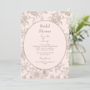 Invitation Vintage Chinoiserie Blush Floral Fête des mariées