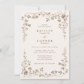 Invitation Vintage Chocolate Brown French Floral Wedding (Devant)