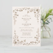 Invitation Vintage Chocolate Brown French Floral Wedding (Debout devant)