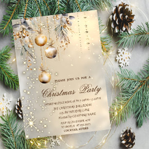 Invitation Vintage Christmas Balls Gold Christmas Party