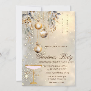 Invitation Vintage Christmas Balls Gold Glass Party