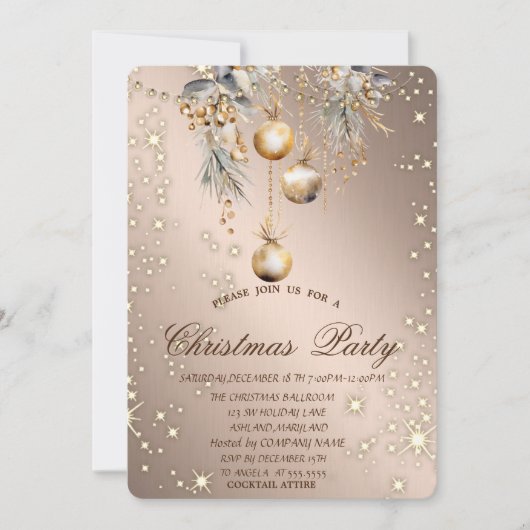 Invitation Vintage Christmas Balls Rose Gold Noël (Devant)