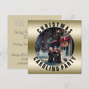 Invitation Vintage Christmas Caroling Party Gold Victorian