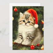Invitation Vintage Christmas Kitten (Devant / Derrière)