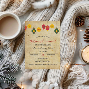Invitation Vintage Christmas Orament Exchange Fête de vacance