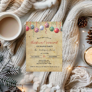 Invitation Vintage Christmas Orament Exchange Fête de vacance