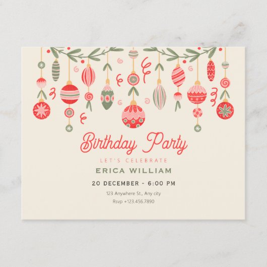 Invitation Vintage christmas ornament birthday  (Devant)