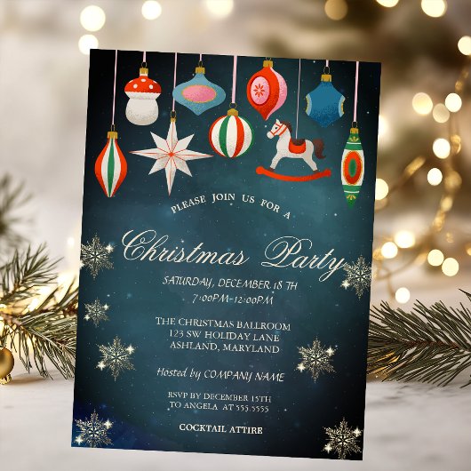 Invitation Vintage Christmas Ornaments Snowflakes Company