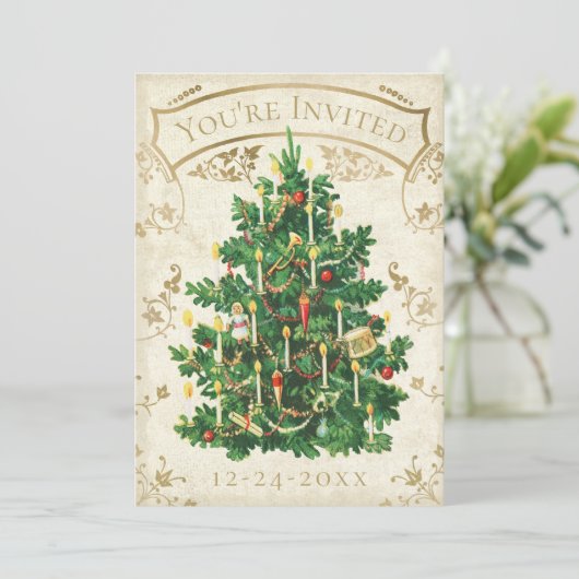 Invitation Vintage Christmas Tree (Debout devant)