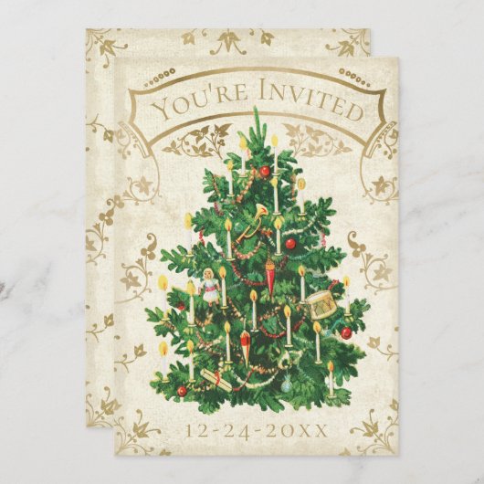 Invitation Vintage Christmas Tree (Devant / Derrière)