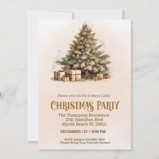 Invitation Vintage Christmas Tree Boho Party (Devant)