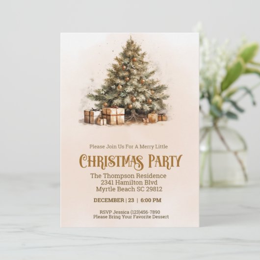 Invitation Vintage Christmas Tree Boho Party (Debout devant)