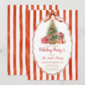 Invitation Vintage Christmas Tree Red Bow Holiday Party  (Devant / Derrière)