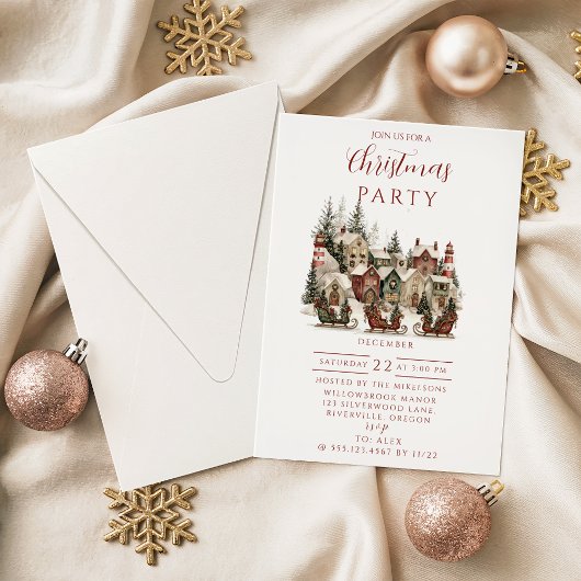Invitation Vintage Christmas Village Party