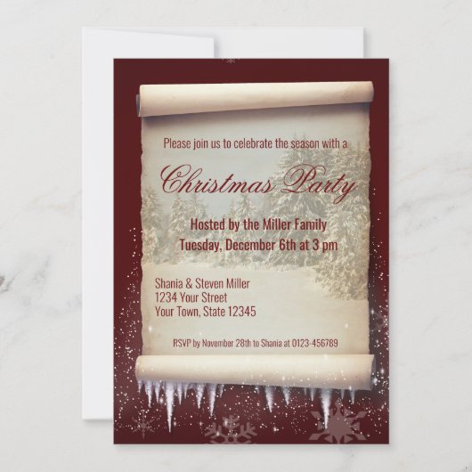 Invitation Vintage Christmas Winter Scroll Icicle Snowflake (Devant)