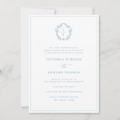 Invitation Vintage ciel bleu crête Monogramme Mariage (Devant)